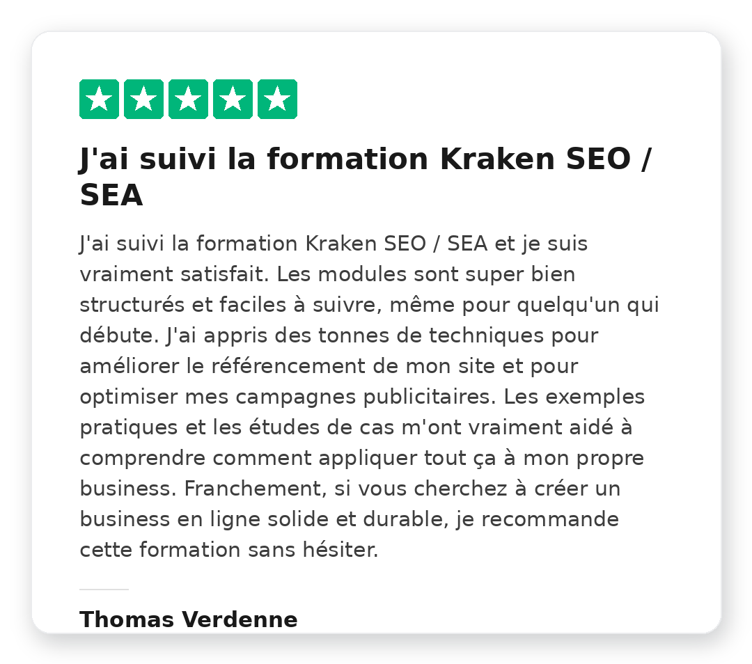 Avis Trustpilot 5 étoiles de Thomas Verdenne sur la Méthode Kraken
