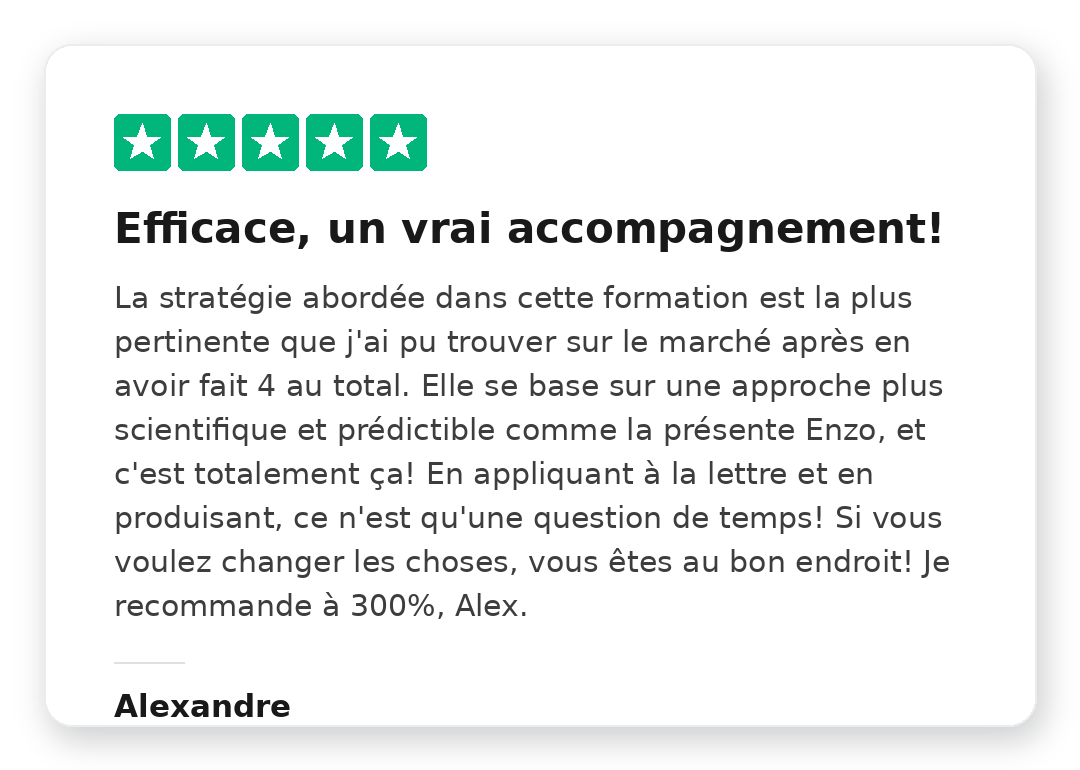 Avis Trustpilot 5 étoiles de Alexandre sur la Méthode Kraken