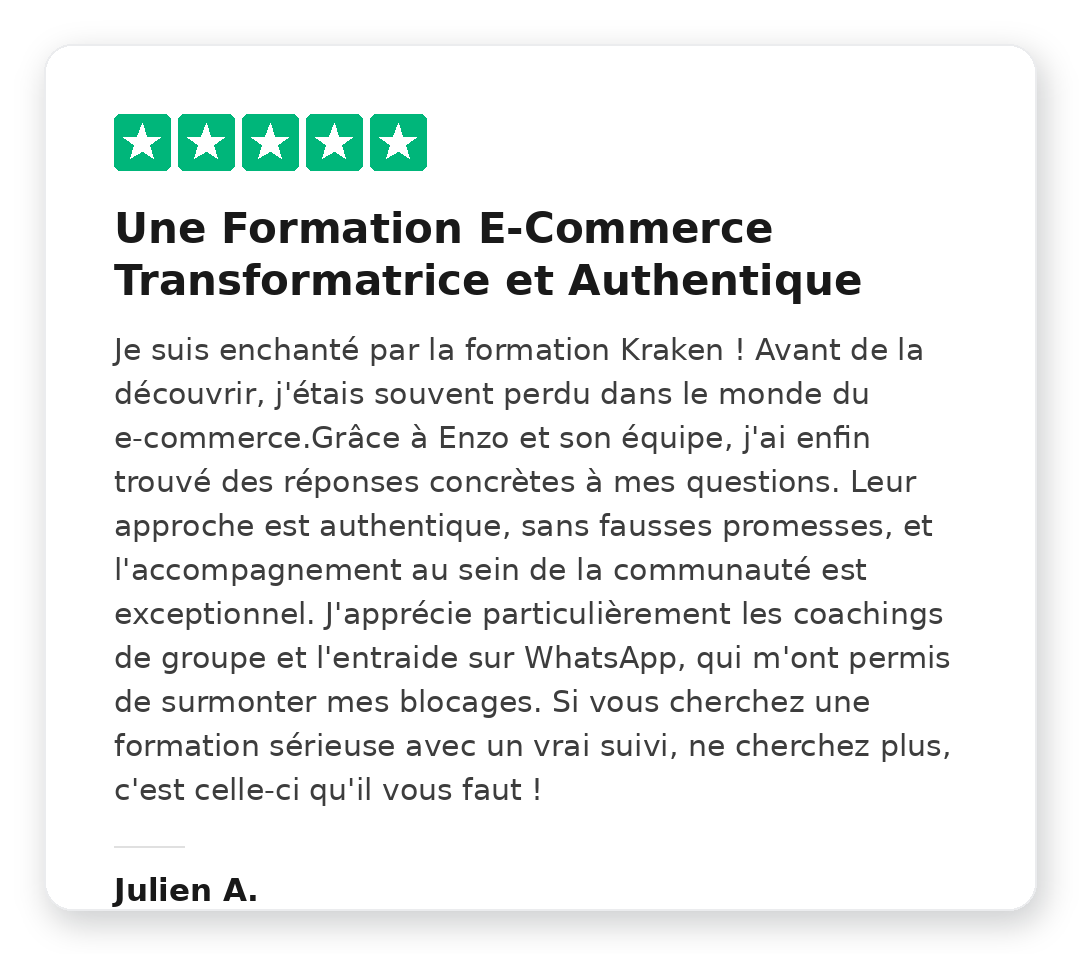 Avis Trustpilot 5 étoiles de Julien A sur la Méthode Kraken