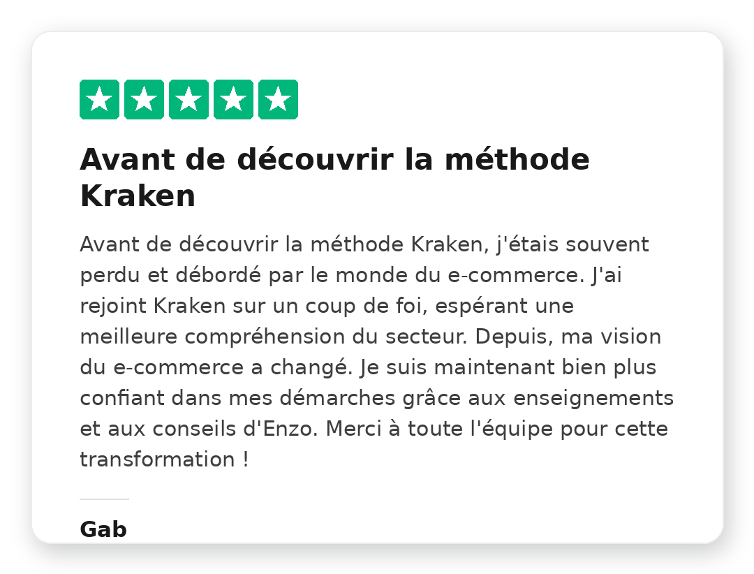 Avis Trustpilot 5 étoiles de Gab sur la Méthode Kraken