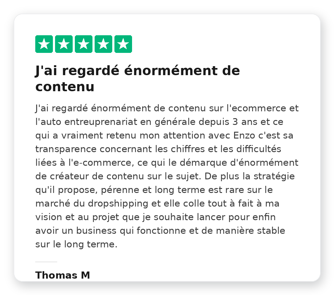 Avis Trustpilot 5 étoiles de Thomas M sur la Méthode Kraken