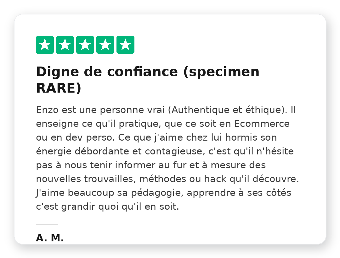 Avis Trustpilot 5 étoiles de A M sur la Méthode Kraken