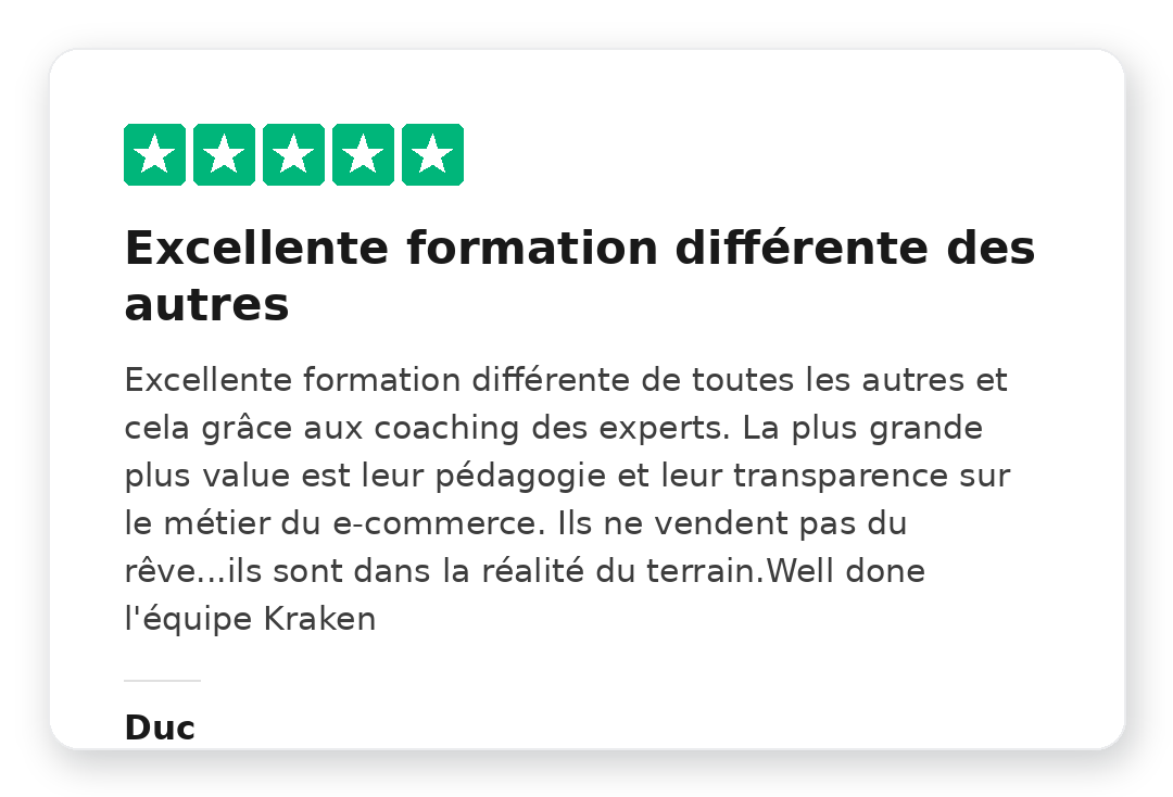 Avis Trustpilot 5 étoiles de Duc sur la Méthode Kraken