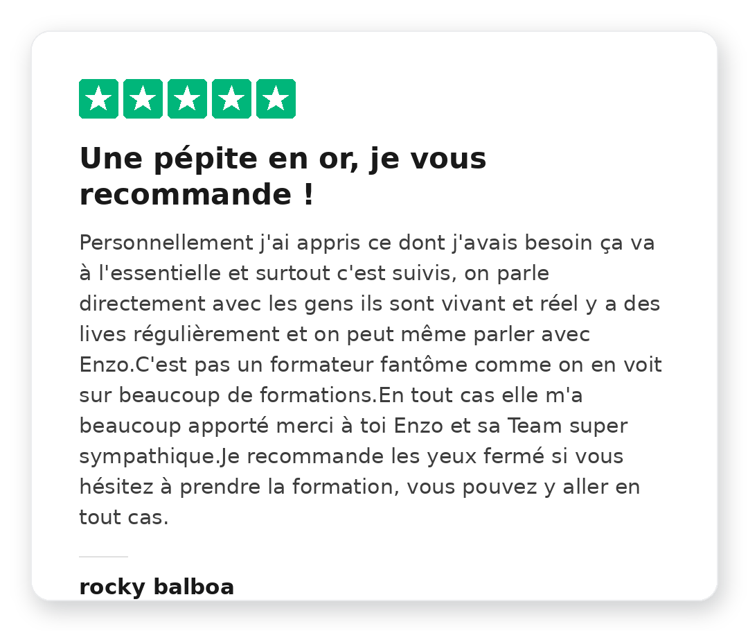 Avis Trustpilot 5 étoiles de Gabriel sur la Méthode Kraken