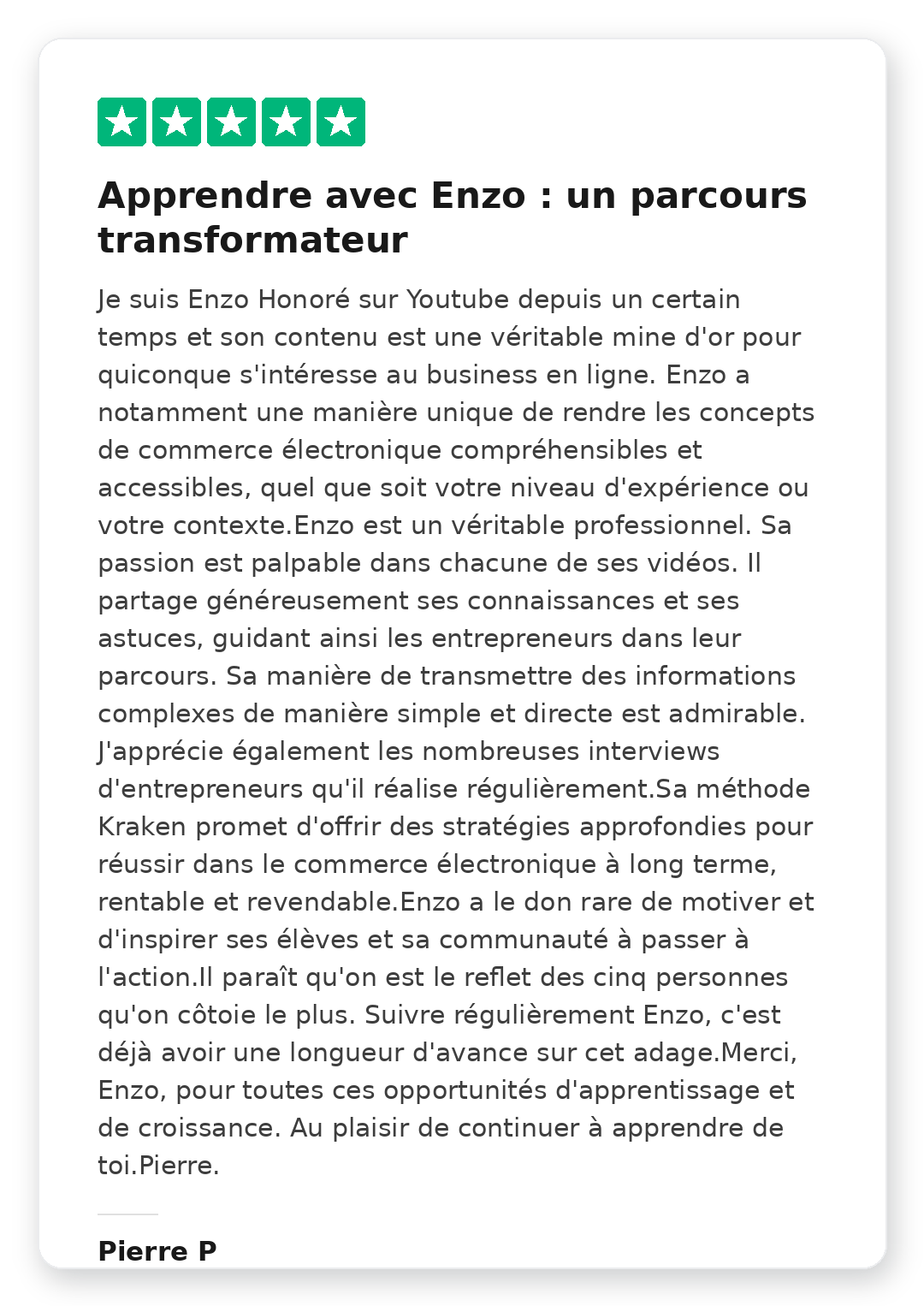 Avis Trustpilot 5 étoiles de Rayane sur la Méthode Kraken