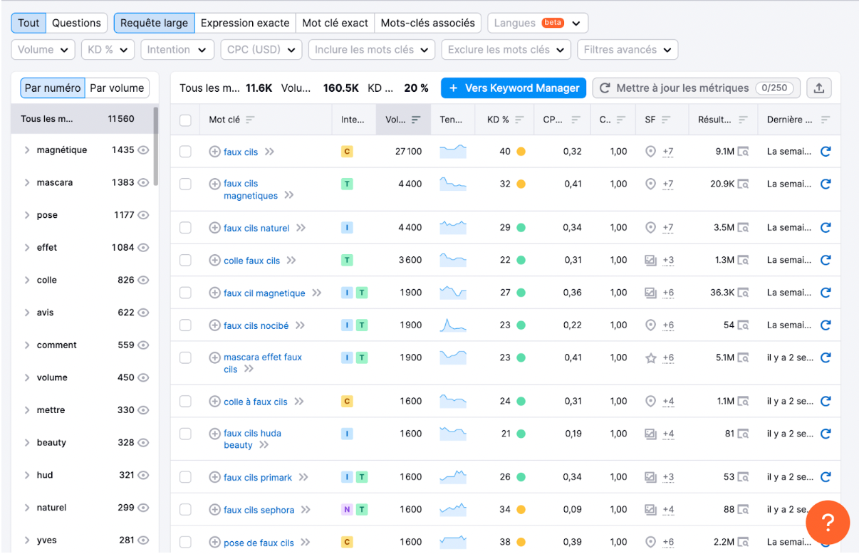 Analyse SEMrush : les faux cils magnétiques